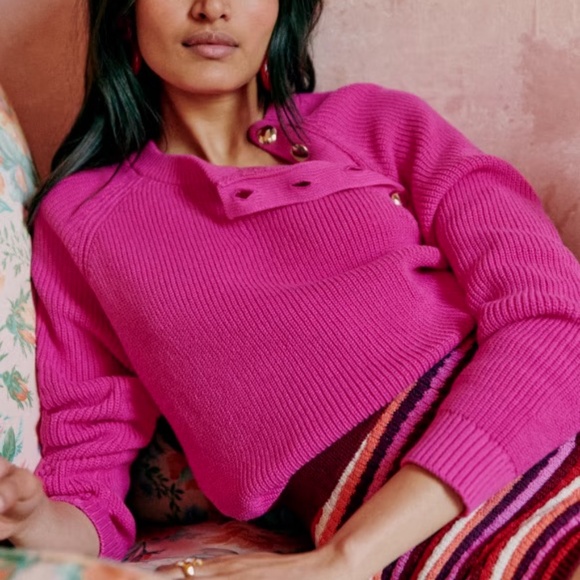 sezane • gary sweater pink creation magnolia button neck 100% organic cotton • s - Picture 4 of 10